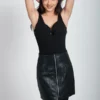 Jupe courte en cuir noir pour femme Éternel Prestige