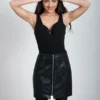 Jupe courte en cuir noir pour femme Éternel Prestige