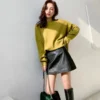 Jupe courte taille haute en cuir femme Work Style