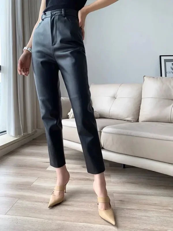 kf-S39480d254ed046cf932c953179b37f93n-Pantalon-en-cuir-de-mouton-v-ritable-pour-femme-100-naturel-longueur-de-rin-age-haute Pantalon cuir fashion fit Éternel Prestige