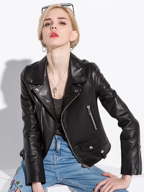 kf-Sc3e2c8db38e84704ae3c7539a0a74470o-Blouson-en-cuir-v-ritable-pour-femme-court-et-Slim-en-peau-De-mouton-v-ritable Blouson cuir femme fashion moto Éternel Prestige