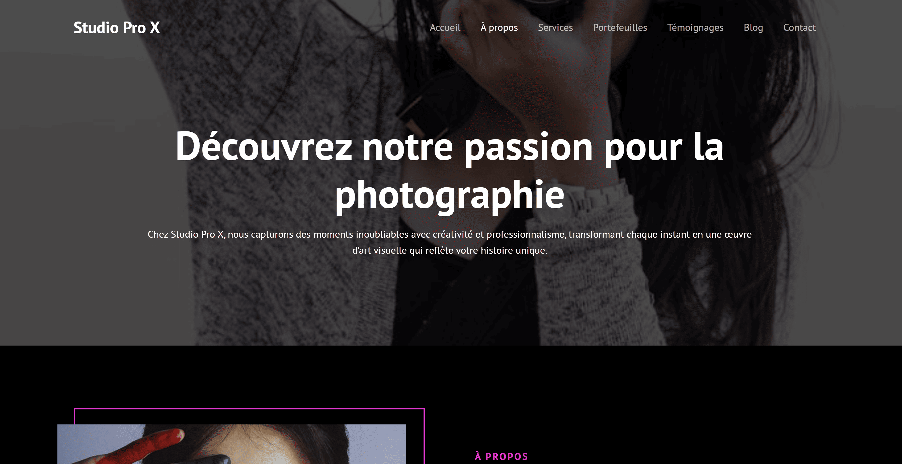 Page Accueil Studio Pro X
