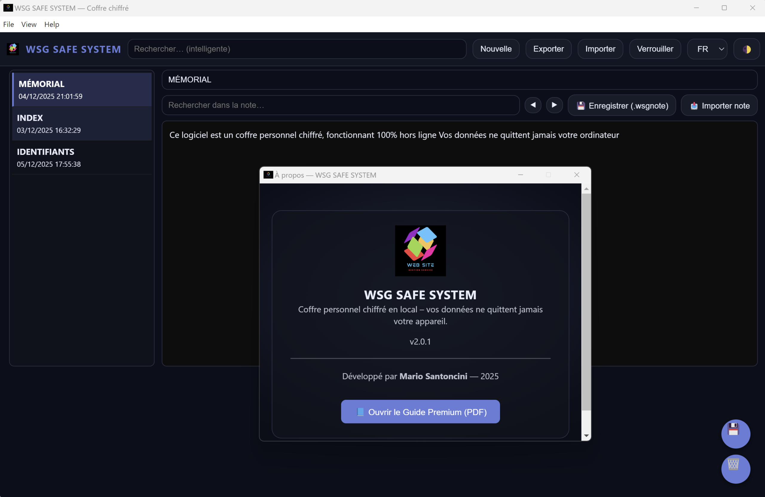 WSG Safe System – Capture d’écran